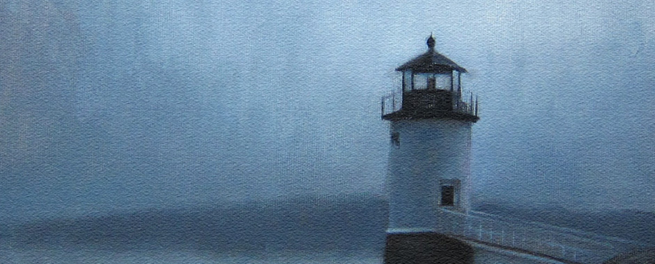 Keeper's House Lighthouse on Isle Au Haut in Fog Painting